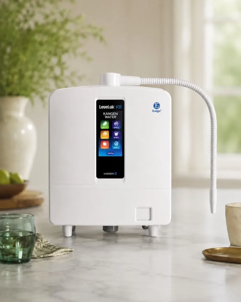 Enagic LeveLuk K8 Kangen water machine installed on a kitchen counter